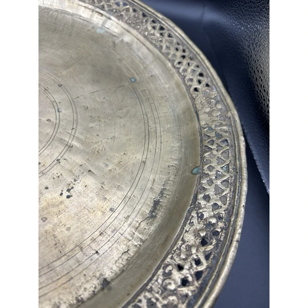Antique Hand-Hammered Heavy Brass Tray 14